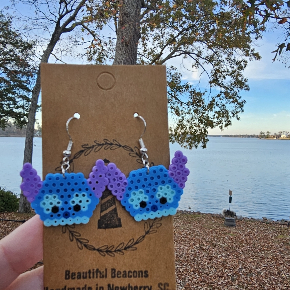 Handmade Mini Perler Blue Alien Beautiful Beacon Earrings